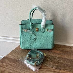 Stylish Mint Embossed Ostrich Leather Mini Bag 25 NWOT